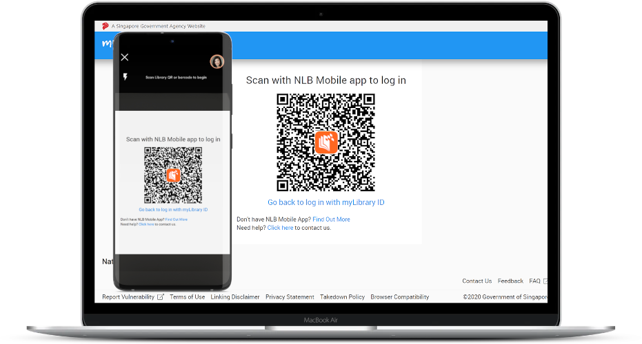 Screenshots of the QR login process on a laptop and a phone